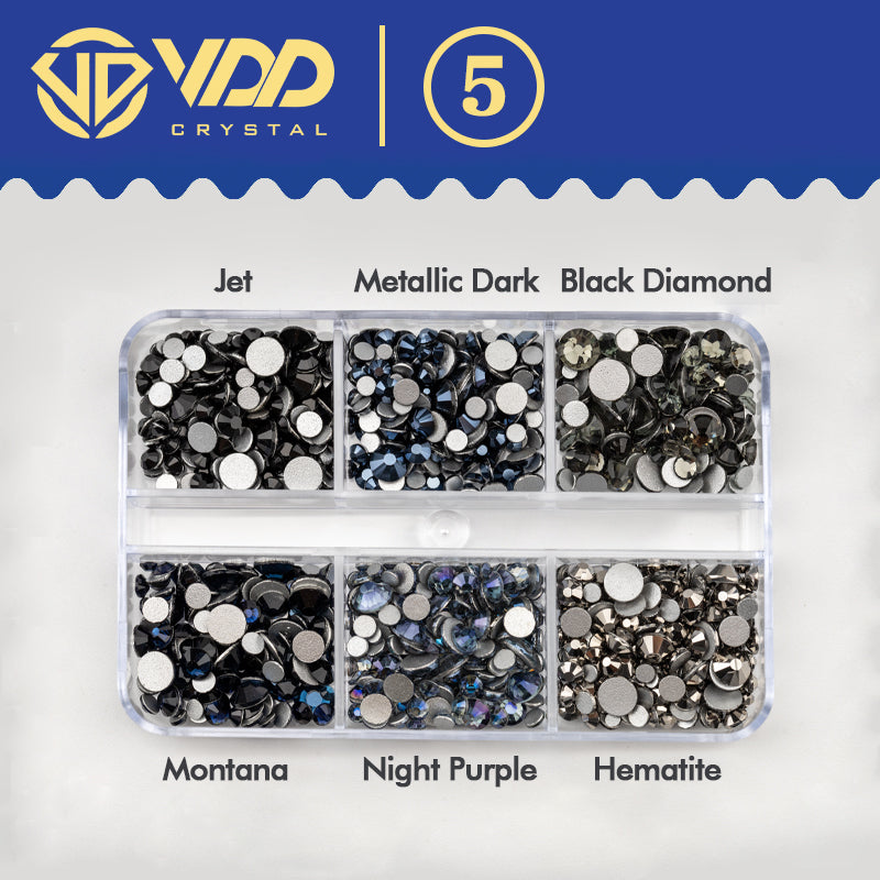 VDD DC-05 SS6-SS20 Mix Size 6 Grid Box Glass Rhinestones Crystal Flatback Glitter Stones For Nail Art Accessorie DIY Crafts Decoration