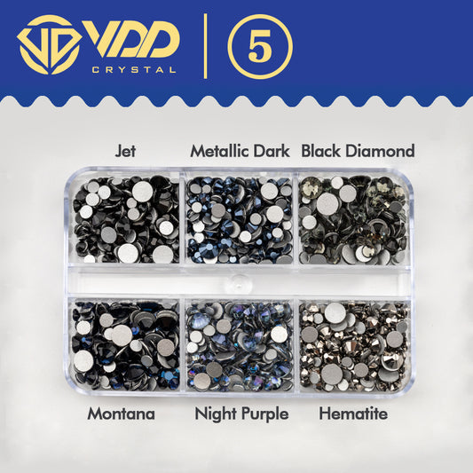 VDD DC-05 SS6-SS20 Mix Size 6 Grid Box Glass Rhinestones Crystal Flatback Glitter Stones For Nail Art Accessorie DIY Crafts Decoration