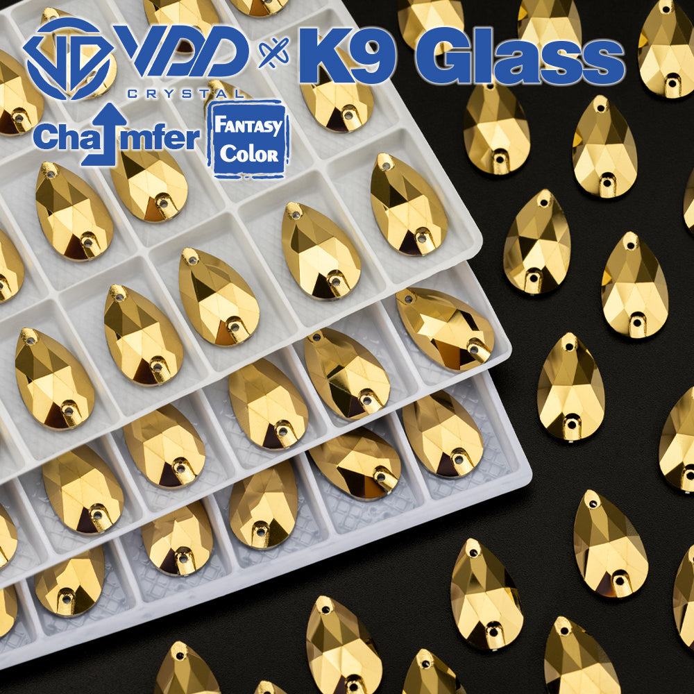 VDD Pear 11x18mm 24Pcs Aurum Color K9 Glass Sew On Rhinestones High Quality AAAAA Crystal Flatback Sewing Strass Stones DB-S268