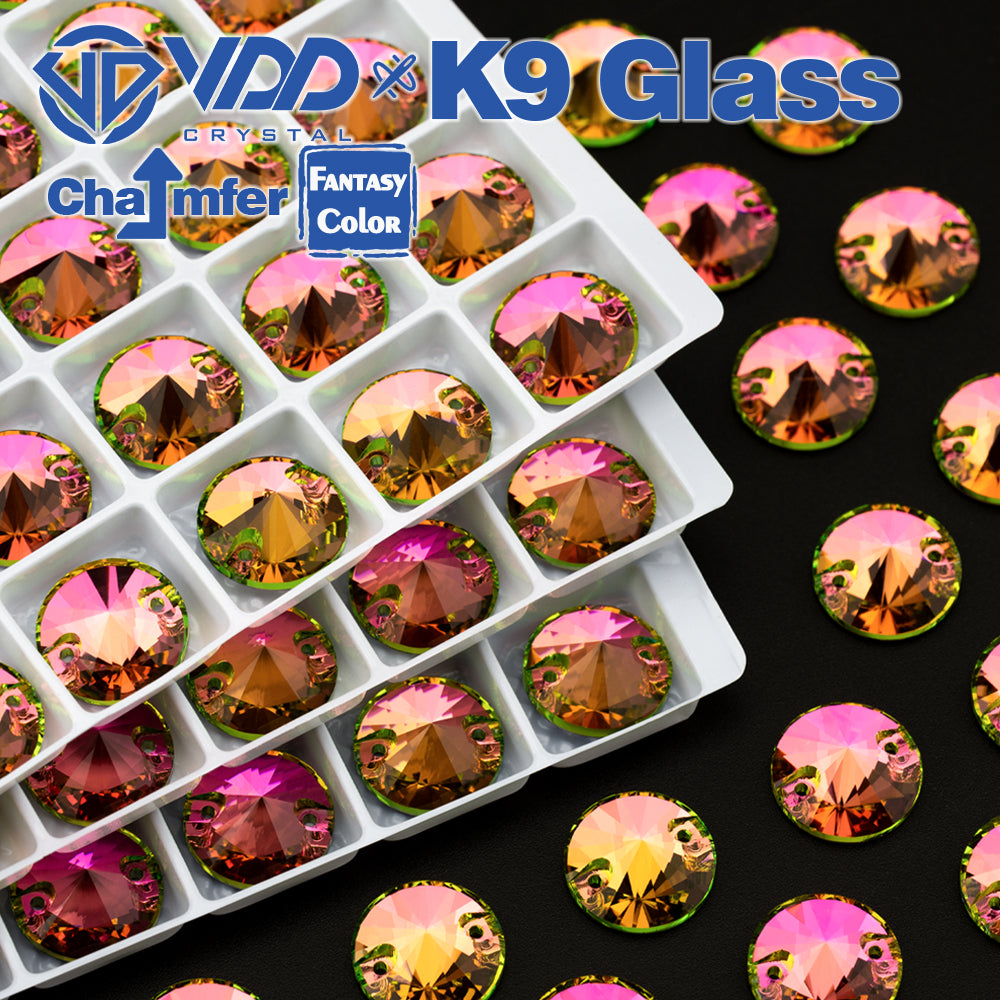 VDD Rivoli 12mm 40Pcs Rose Pulse Top Quality K9 Glass Sew on Rhinestone Sewing Crystal Flatback Clothes Decorations
