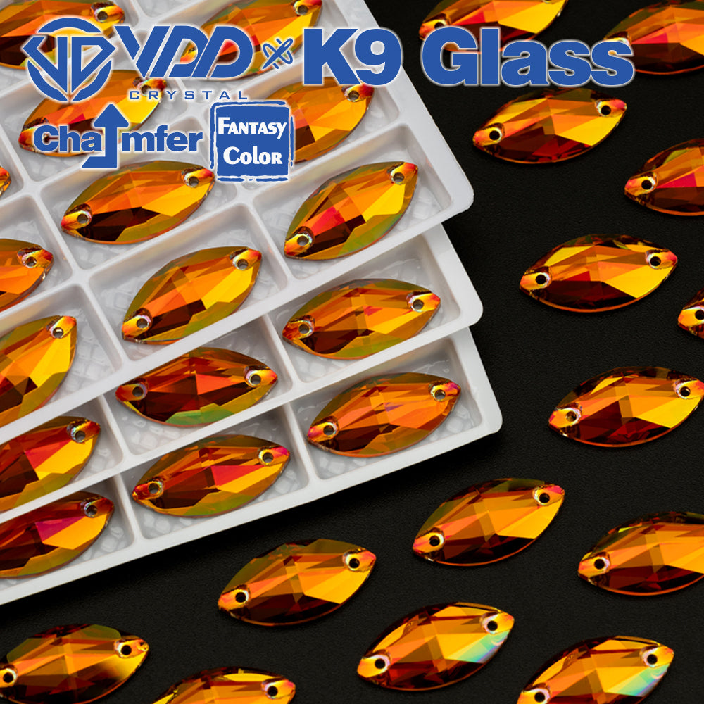 VDD Navette 9x18mm 36Pcs Sunset Prism Color Top Quality K9 Glass Sew on Rhinestone Sewing Crystal Flatback Clothes Decorations