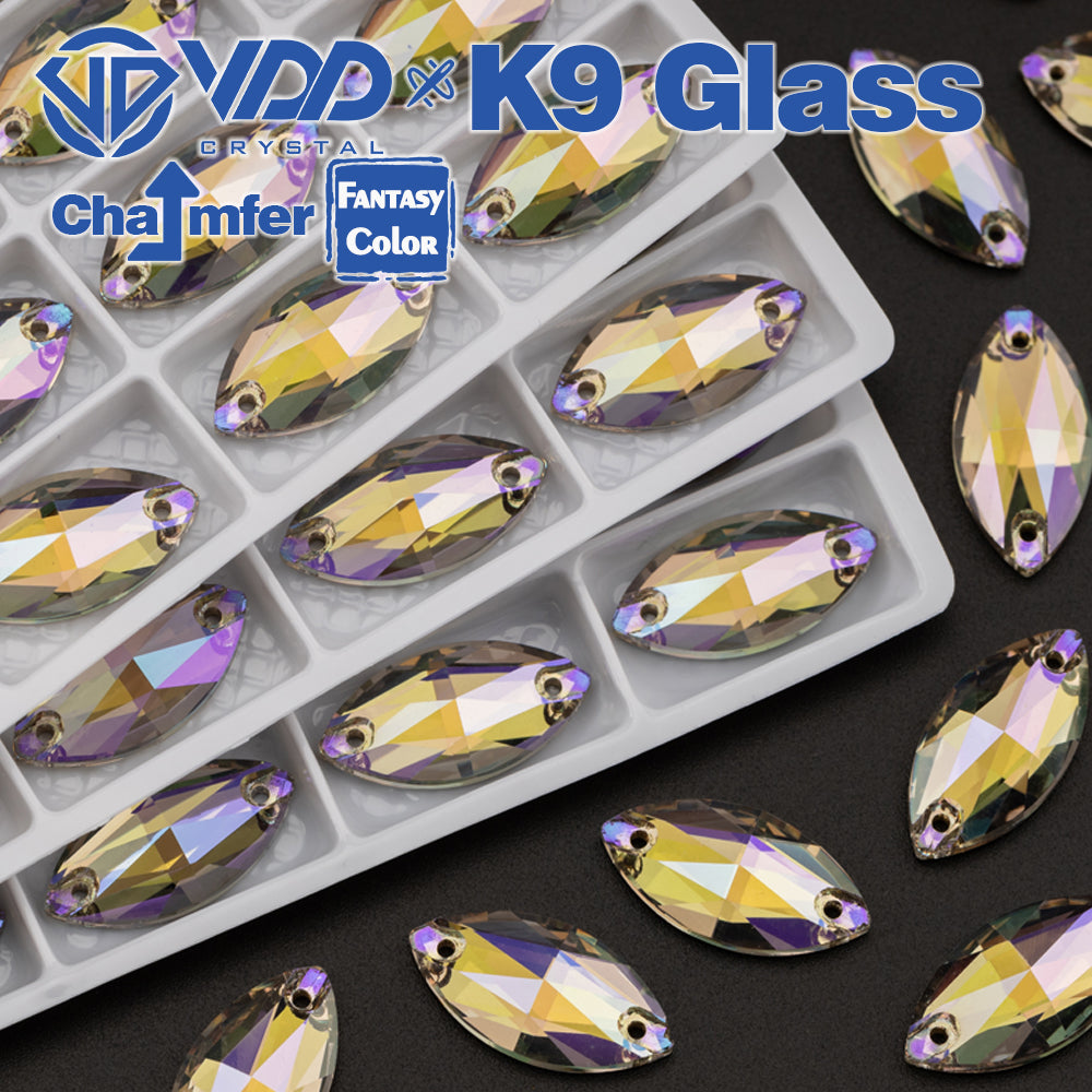 VDD  Navette 9x18mm 36Pcs Ghost Light Color Top Quality K9 Glass Sew on Rhinestone Sewing Crystal Flatback Clothes Decorations