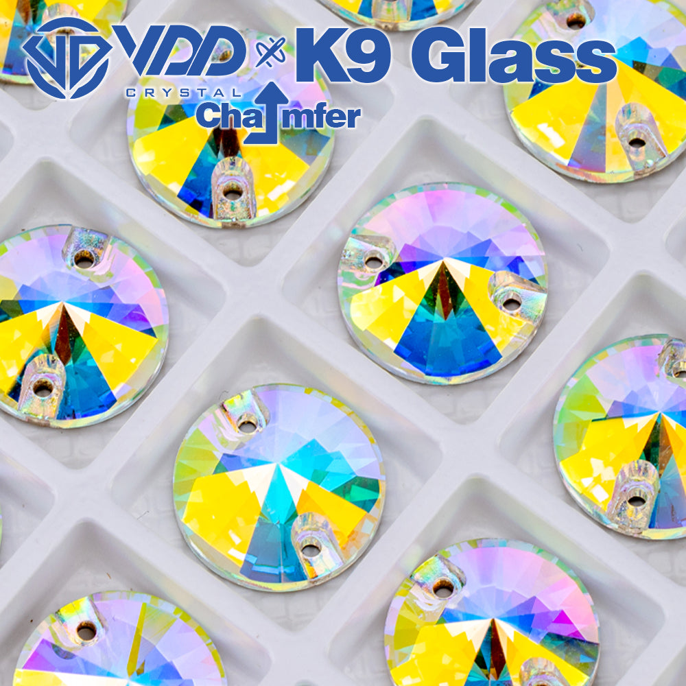 VDD Rivoli S255 Crystal AB Top Quality K9 Glass Sew on Rhinestones Crystal Flatback Sewing Strass Stones for Garment Wedding Dress