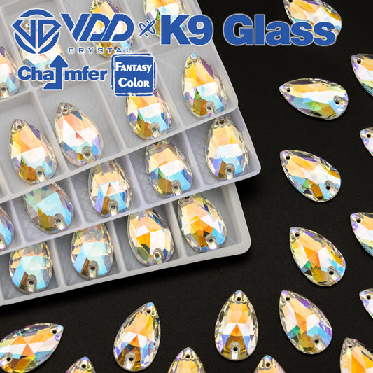 VDD Pear 11x18mm 24Pcs Luster Mirage Color Top Quality K9 Glass Sew on Rhinestone Sewing Crystal Flatback Clothes Decorations
