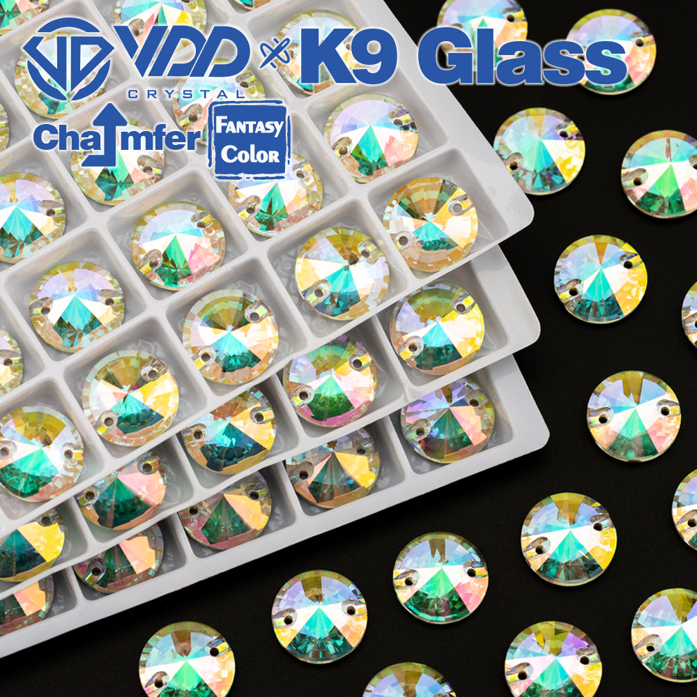 VDD Rivoli 12mm 40Pcs Chroma Shimmer Color Top Quality K9 Glass Sew on Rhinestone Sewing Crystal Flatback Clothes Decorations