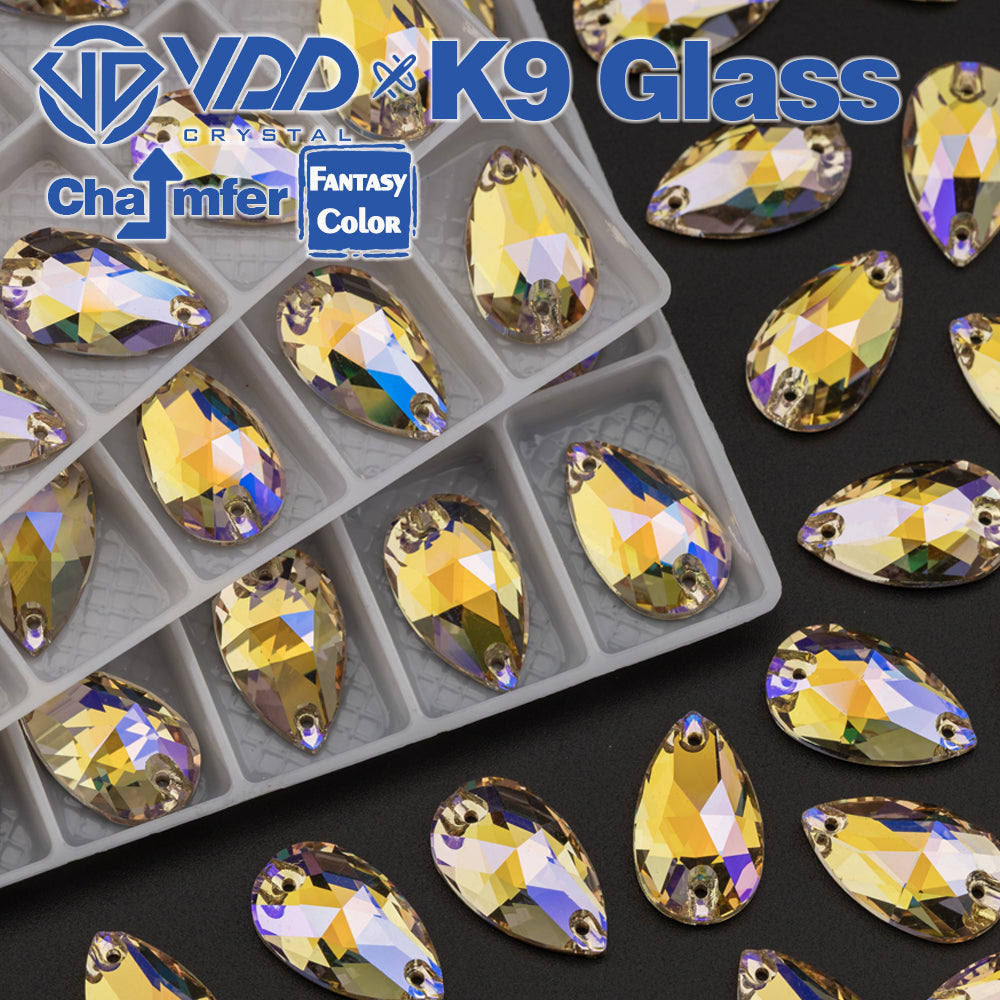 VDD Pear 11x18mm 24Pcs Paradise Shine Color Top Quality K9 Glass Sew on Rhinestone Sewing Crystal Flatback Clothes Decorations
