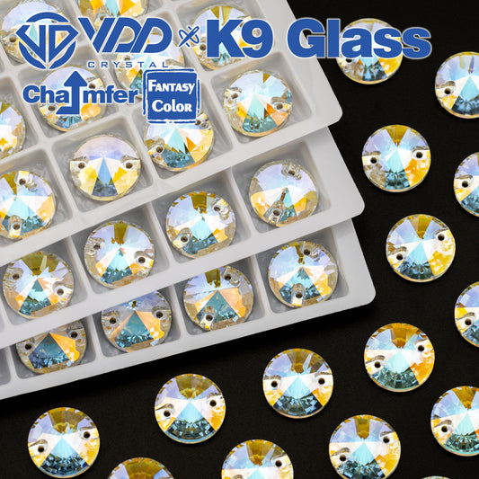 VDD Rivoli 12mm 40Pcs Aura Mirage Color Top Quality K9 Glass Sew on Rhinestone Sewing Crystal Flatback Clothes Decorations