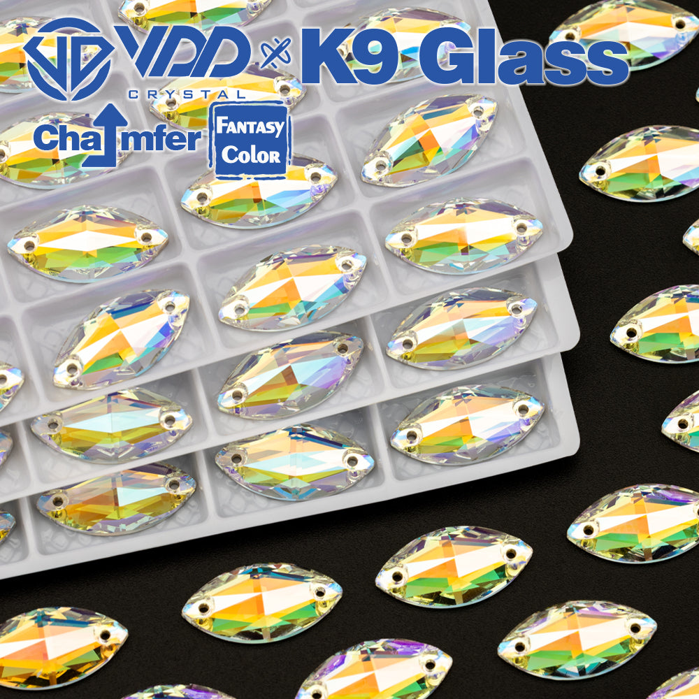 VDD Navette 9x18mm 36Pcs Luster Mirage Color Top Quality K9 Glass Sew on Rhinestone Sewing Crystal Flatback Clothes Decorations