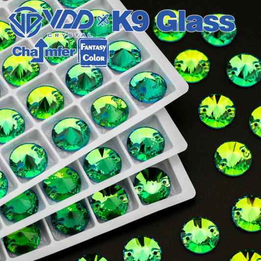 VDD Rivoli 12mm 40Pcs Luxe Green Top Quality K9 Glass Sew on Rhinestone Sewing Crystal Flatback Clothes Decorations