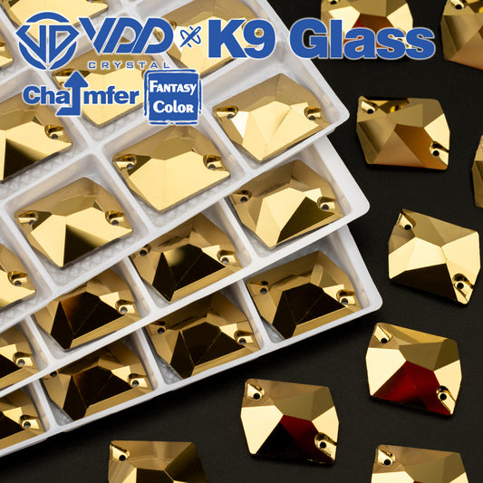 VDD Cosmic 17x21mm 15Pcs Aurum Color Top Quality K9 Glass Sew on Rhinestone Sewing Crystal Flatback Garment Decorations