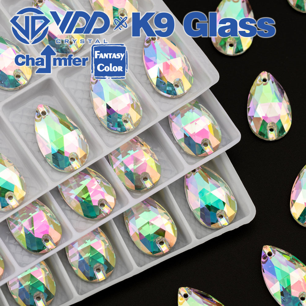 VDD Pear 11x18mm 24Pcs Chroma Shimmer Color Top Quality K9 Glass Sew on Rhinestone Sewing Crystal Flatback Clothes Decorations