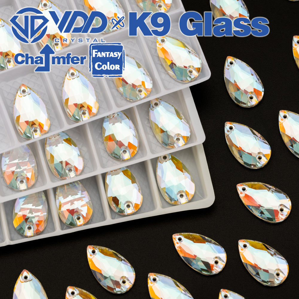VDD Pear 11x18mm 24Pcs Aura Mirage Color Top Quality K9 Glass Sew on Rhinestone Sewing Crystal Flatback Clothes Decorations