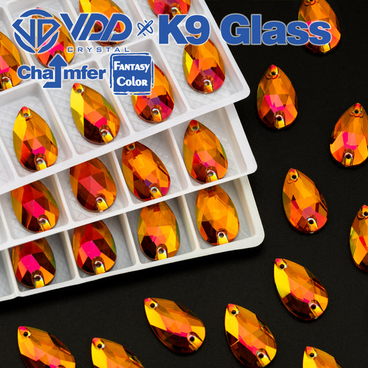 VDD Pear 11x18mm 24Pcs Sunset Prism Color Top Quality K9 Glass Sew on Rhinestone Sewing Crystal Flatback Clothes Decorations
