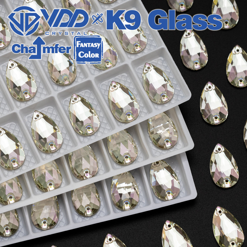 VDD Pear 11x18mm 24Pcs Glimmer Color Top Quality K9 Glass Sew on Rhinestone Sewing Crystal Flatback Clothes Decorations