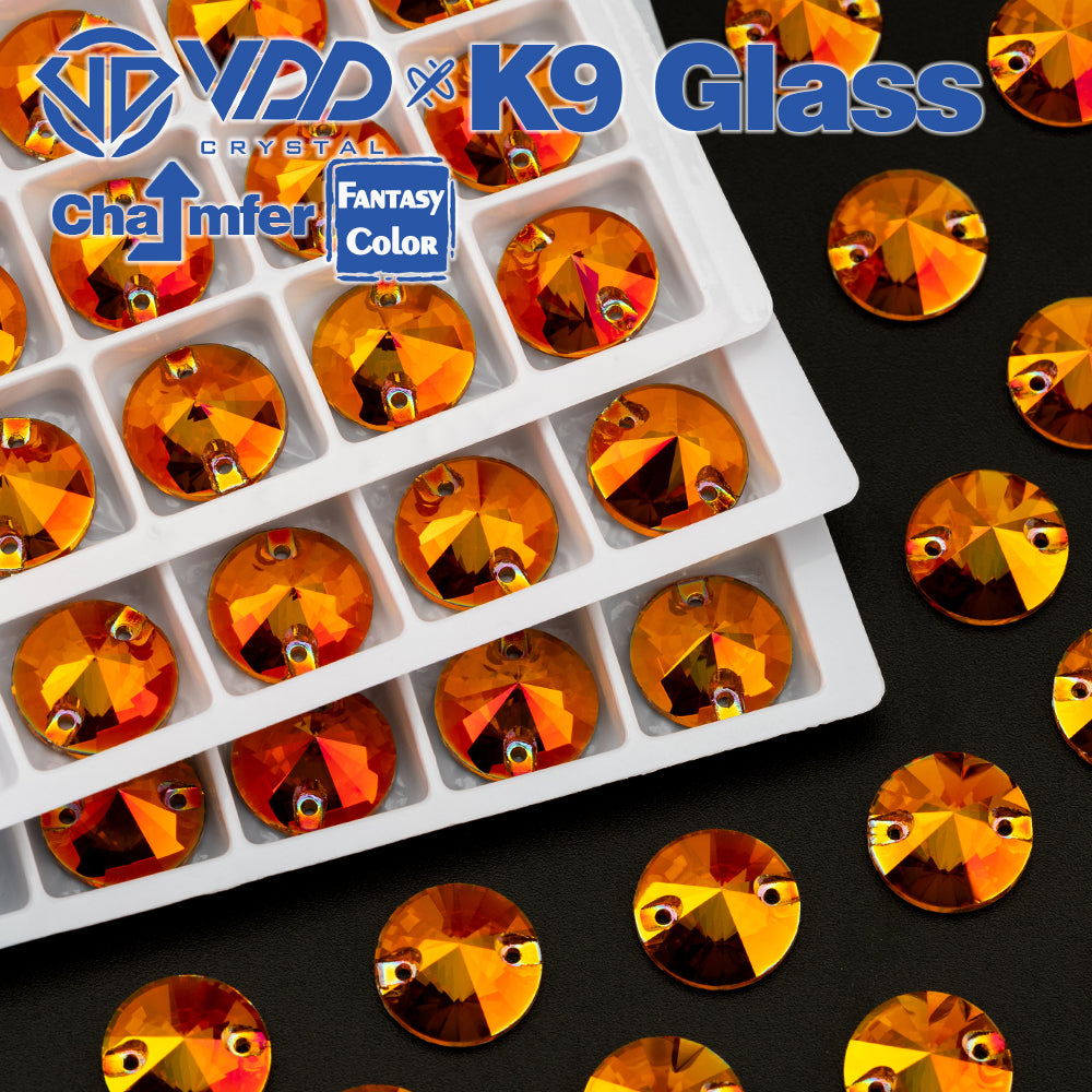 VDD Rivoli 12mm 40Pcs Sunset Prism Color Top Quality K9 Glass Sew on Rhinestone Sewing Crystal Flatback Clothes Decorations