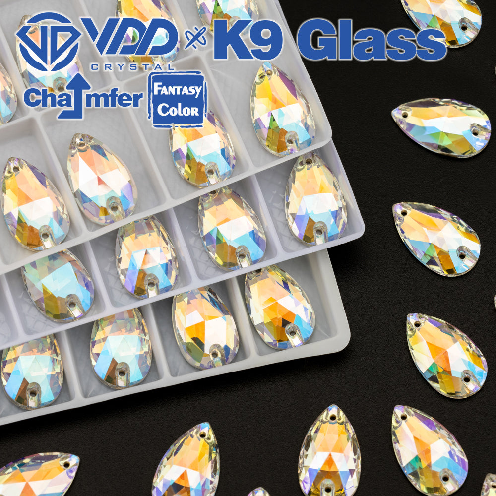 VDD Pear 11x18mm 24Pcs Luster Mirage Color Top Quality K9 Glass Sew on Rhinestone Sewing Crystal Flatback Clothes Decorations