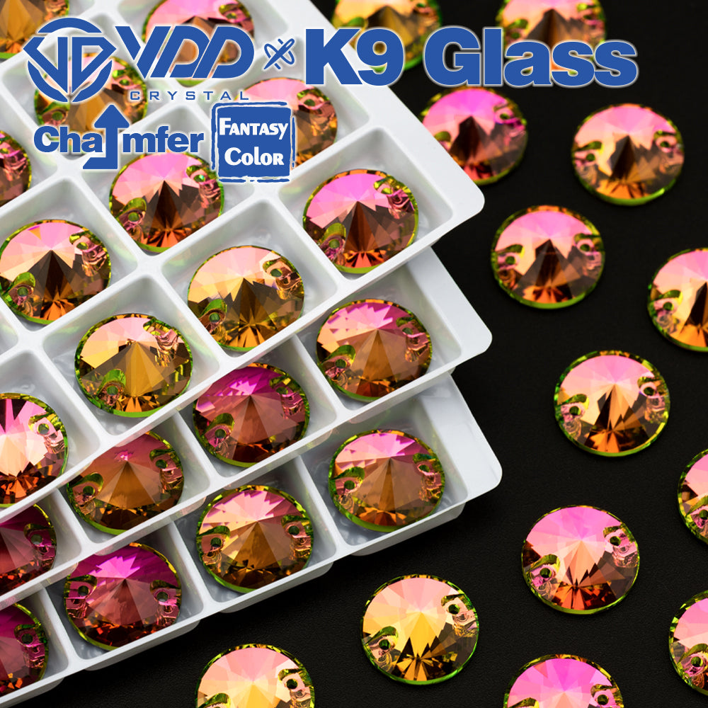 VDD Rivoli 12mm 40Pcs Rose Pulse Top Quality K9 Glass Sew on Rhinestone Sewing Crystal Flatback Clothes Decorations