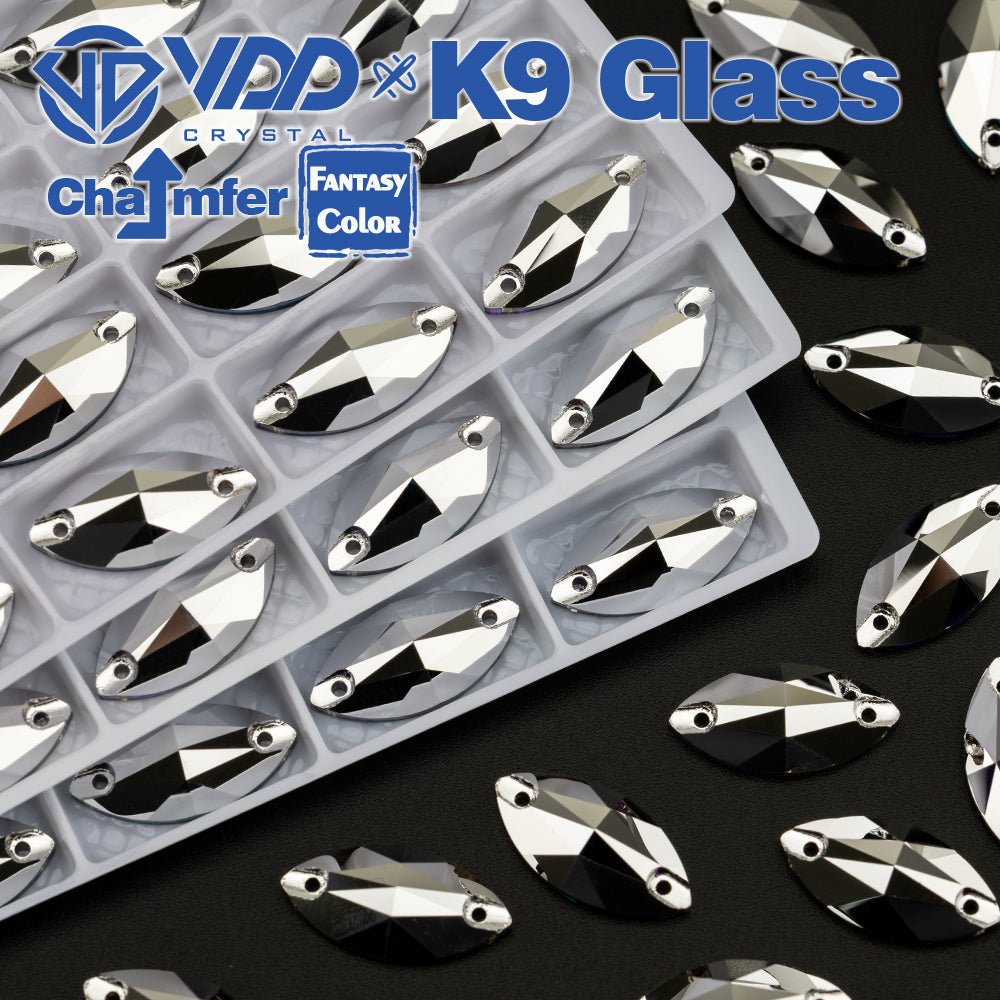 VDD Navette 9x18mm 36Pcs Labrador Color K9 Glass Sew On Rhinestones High Quality AAAAA Crystal Flatback Sewing Strass Stones DB-S267