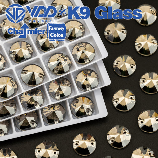 VDD Rivoli 12mm 40Pcs Greige Color Top Quality K9 Glass Sew on Rhinestone Sewing Crystal Flatback Clothes Decorations