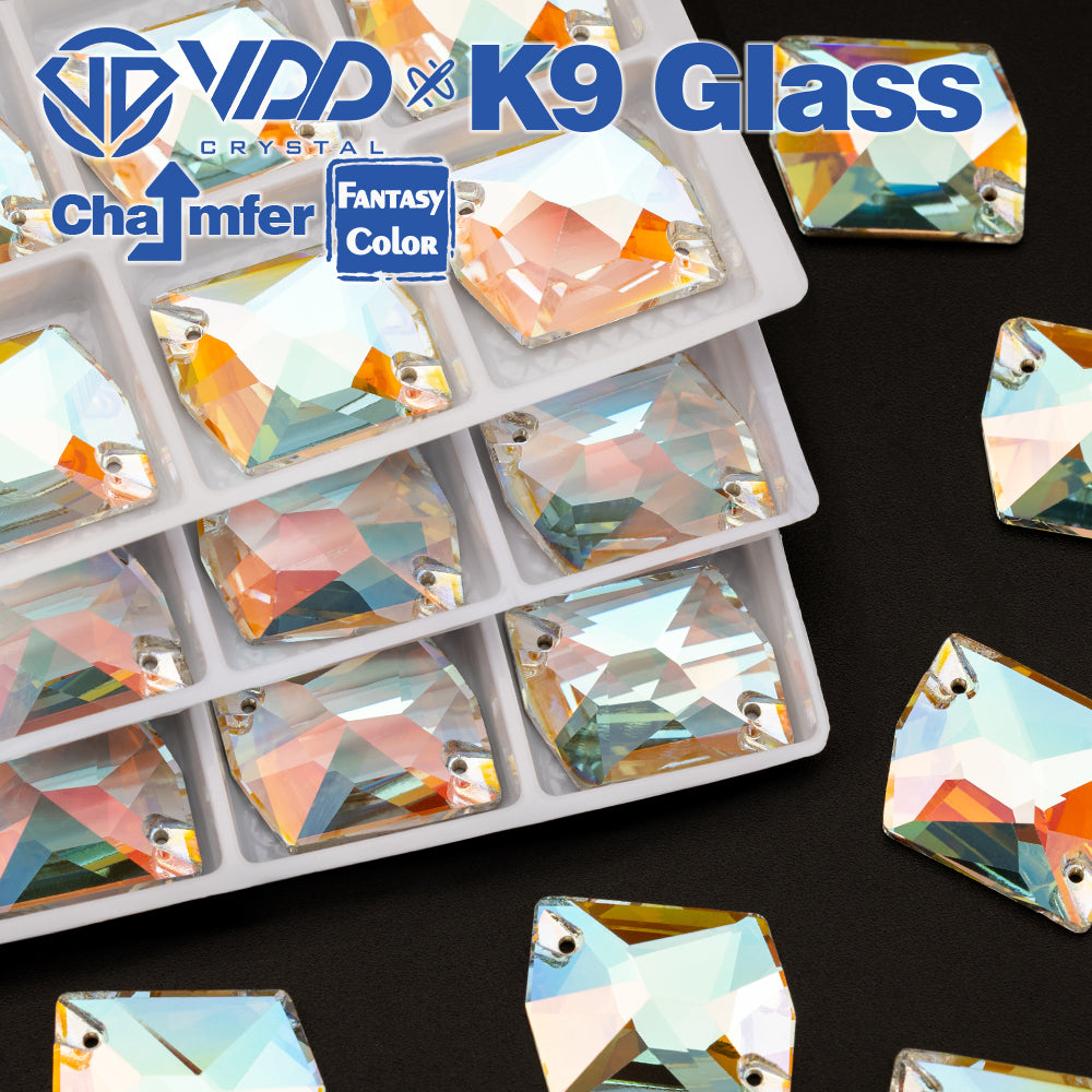 VDD Cosmic 17x21mm 15Pcs Aura Mirage Color Top Quality K9 Glass Sew on Rhinestone Sewing Crystal Flatback Garment Decorations