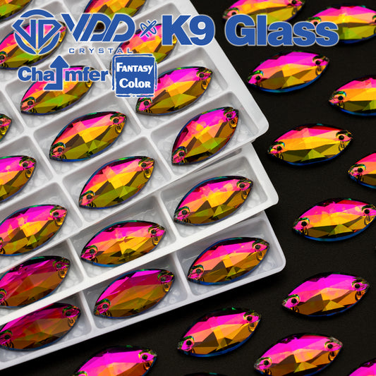 VDD Navette 9x18mm 36Pcs Vitrail Medium Color Top Quality K9 Glass Sew on Rhinestone Sewing Crystal Flatback Clothes Decorations