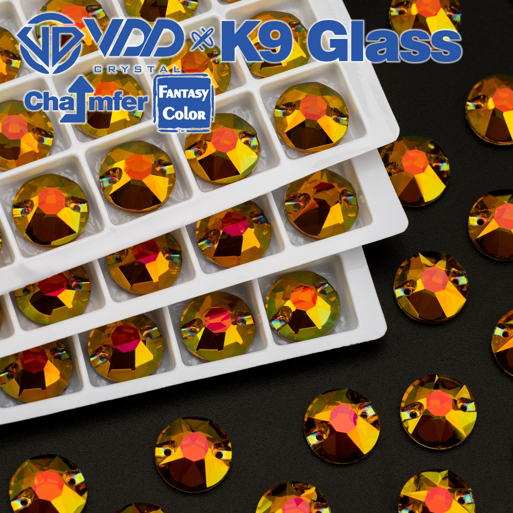 VDD 8B-8S 12mm 40Pcs Sunset Prism Color Top Quality K9 Glass Sew on Rhinestone Sewing Crystal Flatback Clothes Decorations