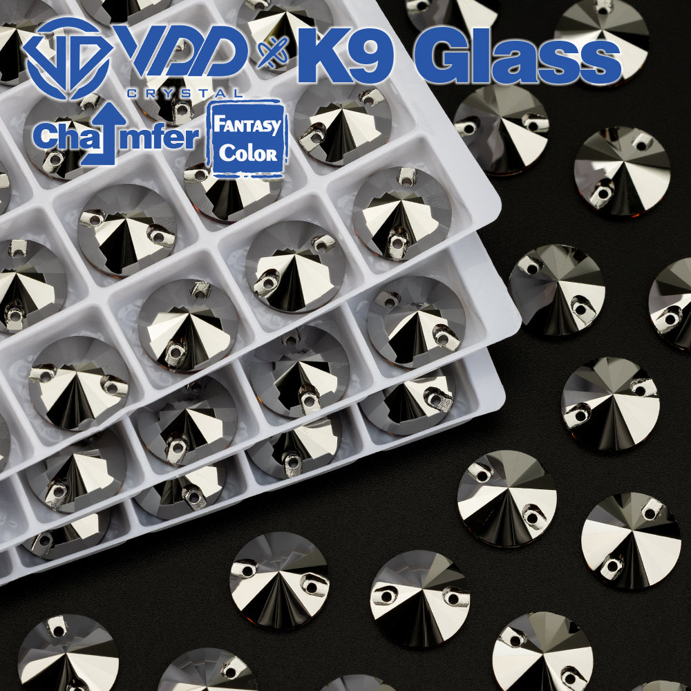 VDD Rivoli 12mm 40Pcs Hematite Color Top Quality K9 Glass Sew on Rhinestone Sewing Crystal Flatback Clothes Decorations