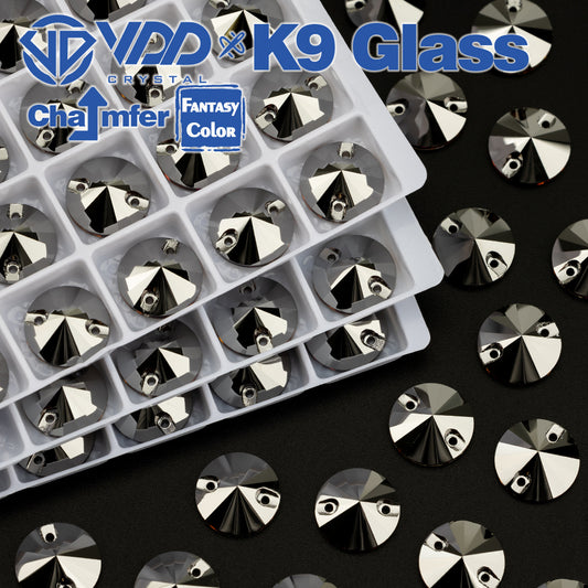VDD Rivoli 12mm 40Pcs Hematite Color Top Quality K9 Glass Sew on Rhinestone Sewing Crystal Flatback Clothes Decorations