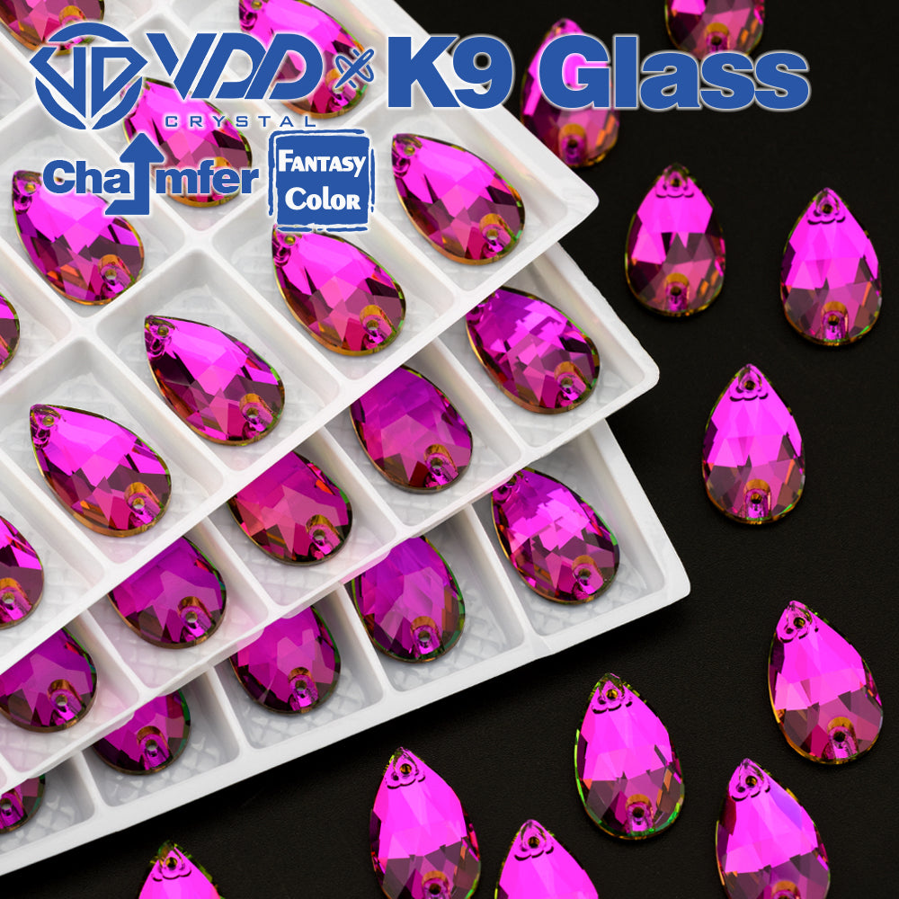 VDD Pear 11x18mm 24Pcs Rose Pulse Color Top Quality K9 Glass Sew on Rhinestone Sewing Crystal Flatback Clothes Decorations