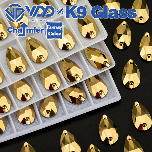 VDD Pear 11x18mm 24Pcs Aurum Color Top Quality K9 Glass Sew on Rhinestone Sewing Crystal Flatback Clothes Decorations