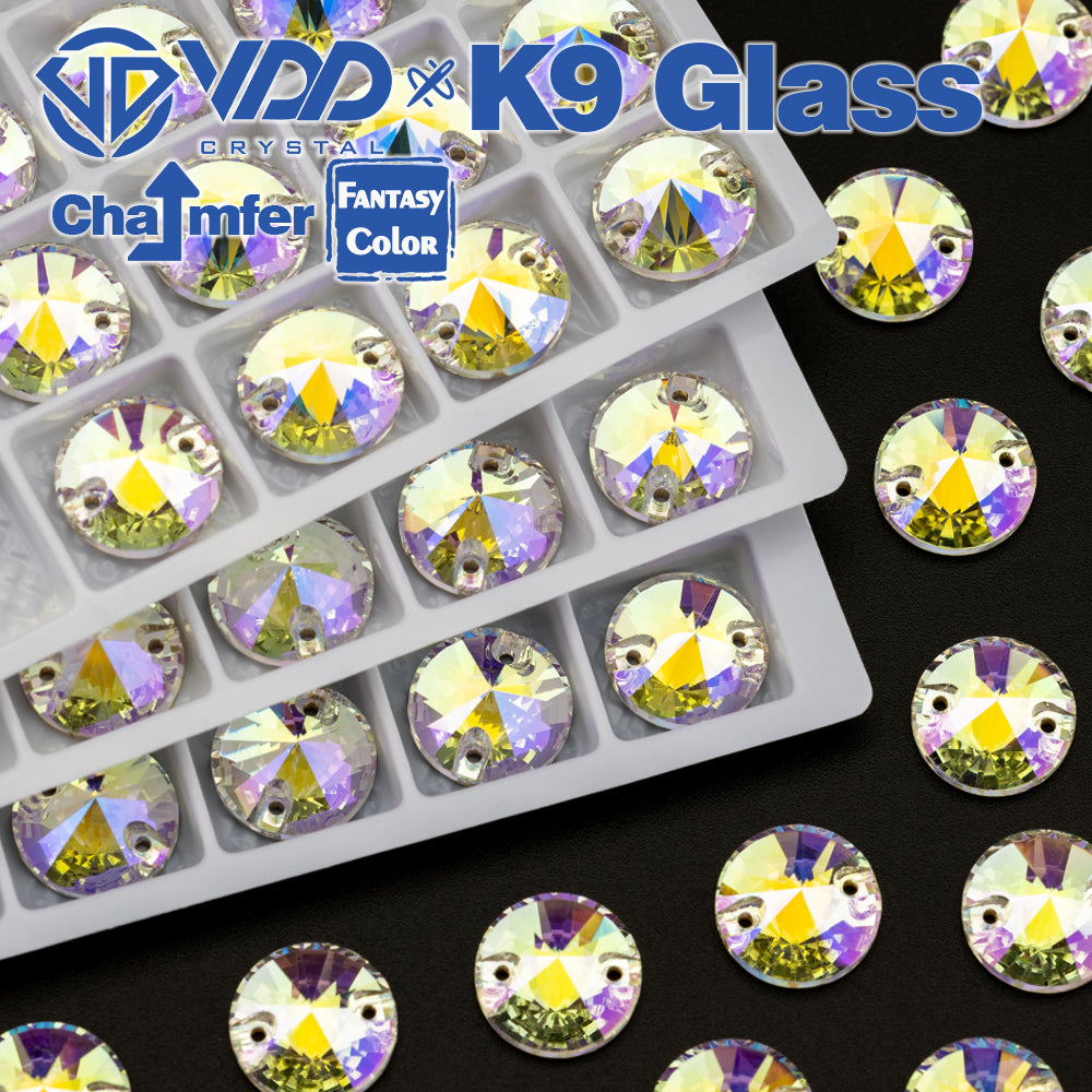 VDD Rivoli 12mm 40Pcs Luster Mirage Color Top Quality K9 Glass Sew on Rhinestone Sewing Crystal Flatback Clothes Decorations