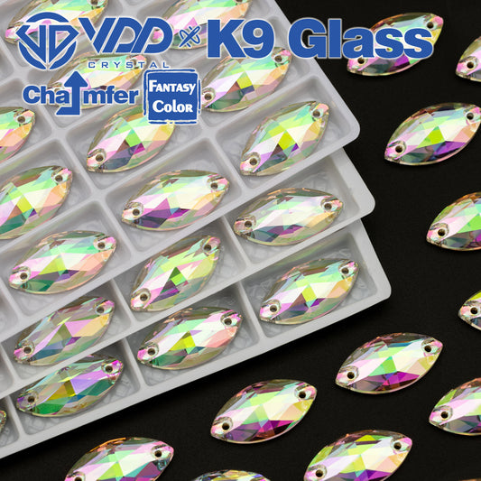 VDD Navette 9x18mm 36Pcs Chroma Shimmer Color Top Quality K9 Glass Sew on Rhinestone Sewing Crystal Flatback Clothes Decorations