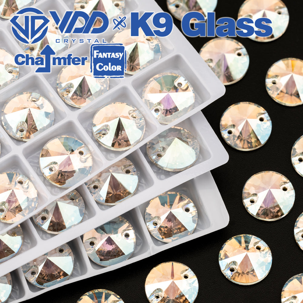 VDD Rivoli 12mm 40Pcs Stardust Shimmer Color Top Quality K9 Glass Sew on Rhinestone Sewing Crystal Flatback Clothes Decorations