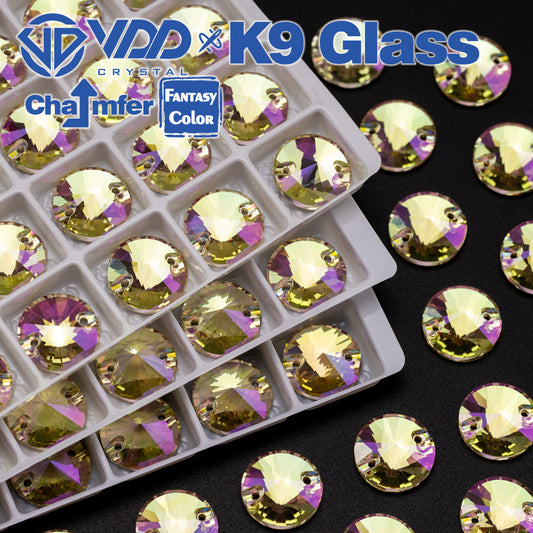 VDD Rivoli 12mm 40Pcs Glimmer Color Top Quality K9 Glass Sew on Rhinestone Sewing Crystal Flatback Clothes Decorations
