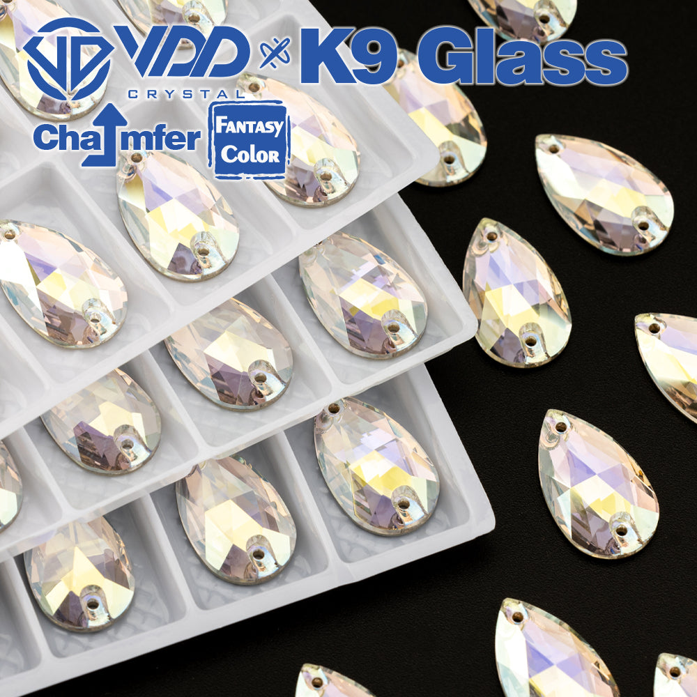 VDD Pear 11x18mm 24Pcs Stardust Shimmer Color Top Quality K9 Glass Sew on Rhinestone Sewing Crystal Flatback Clothes Decorations