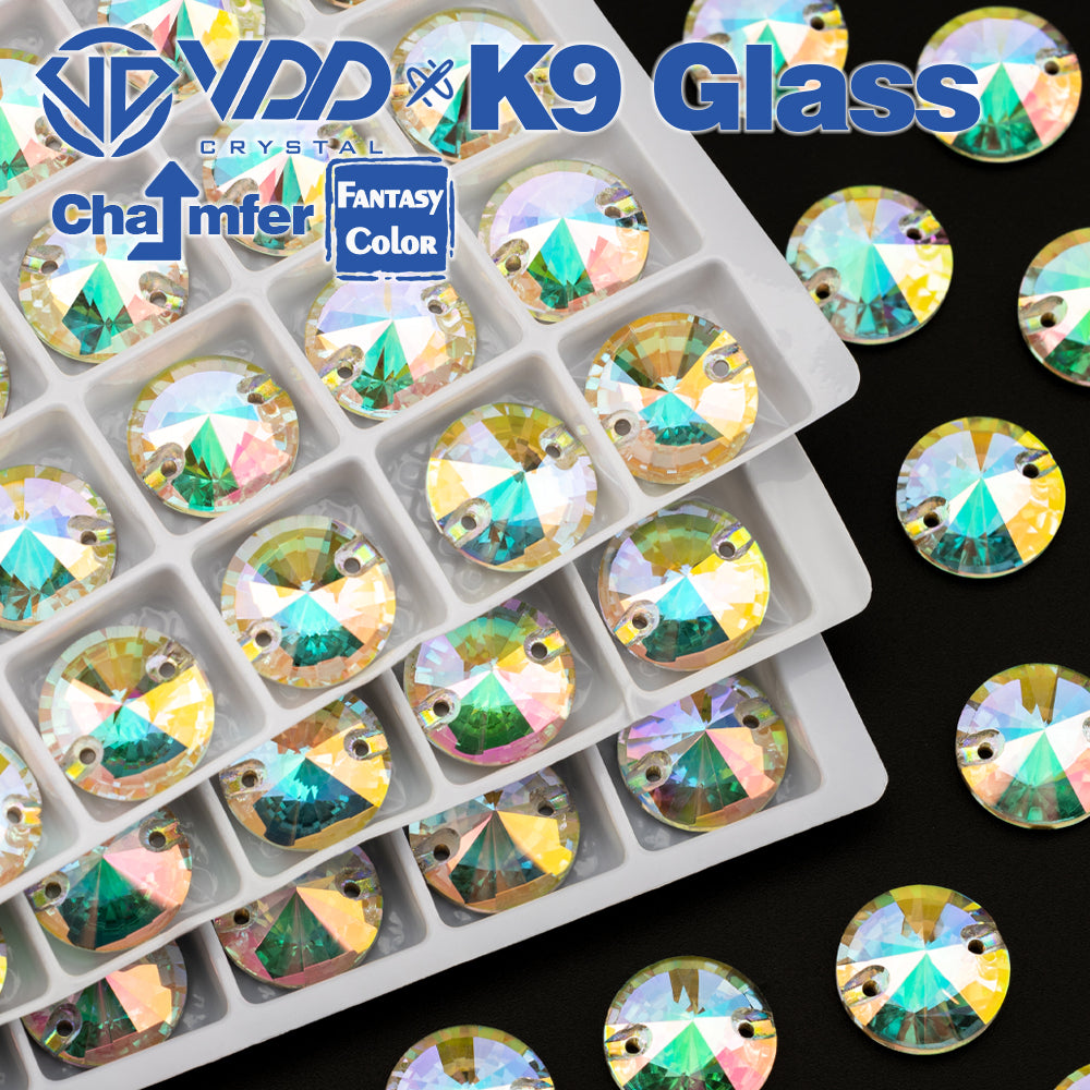 VDD Rivoli 12mm 40Pcs Chroma Shimmer Color Top Quality K9 Glass Sew on Rhinestone Sewing Crystal Flatback Clothes Decorations
