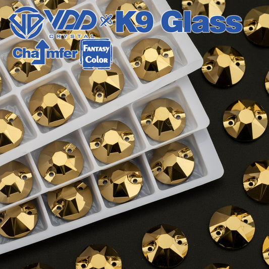 VDD 8B-8S 12mm 40Pcs Aurum Color Top Quality K9 Glass Sew on Rhinestone Sewing Crystal Flatback Clothes Decorations