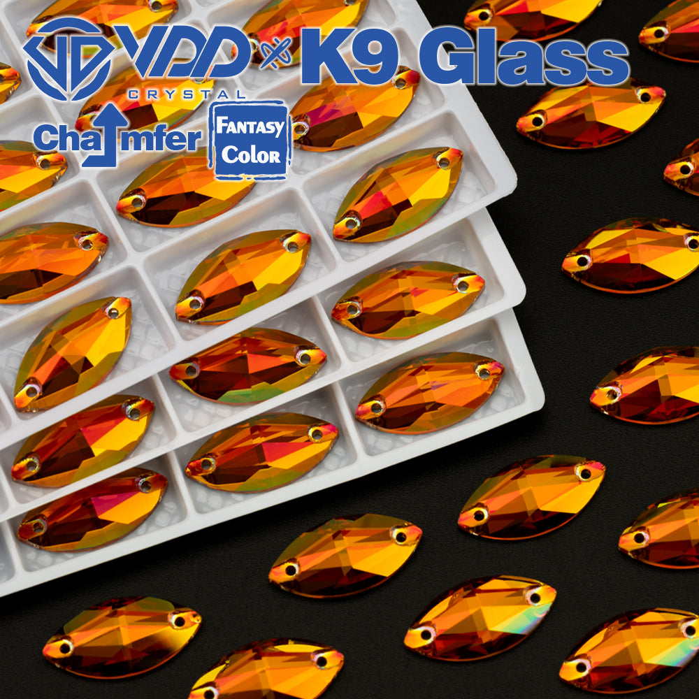 VDD Navette 9x18mm 36Pcs Sunset Prism Color Top Quality K9 Glass Sew on Rhinestone Sewing Crystal Flatback Clothes Decorations