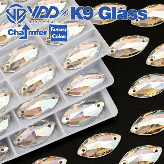 VDD Navette 9x18mm 36Pcs Stardust Shimmer Color Top Quality K9 Glass Sew on Rhinestone Sewing Crystal Flatback Clothes Decorations