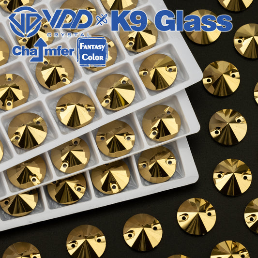 VDD Rivoli 12mm 40Pcs Aurum Color Top Quality K9 Glass Sew on Rhinestone Sewing Crystal Flatback Clothes Decorations