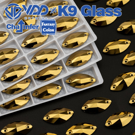 VDD Navette 9x18mm 36Pcs Aurum Color Top Quality K9 Glass Sew on Rhinestone Sewing Crystal Flatback Clothes Decorations
