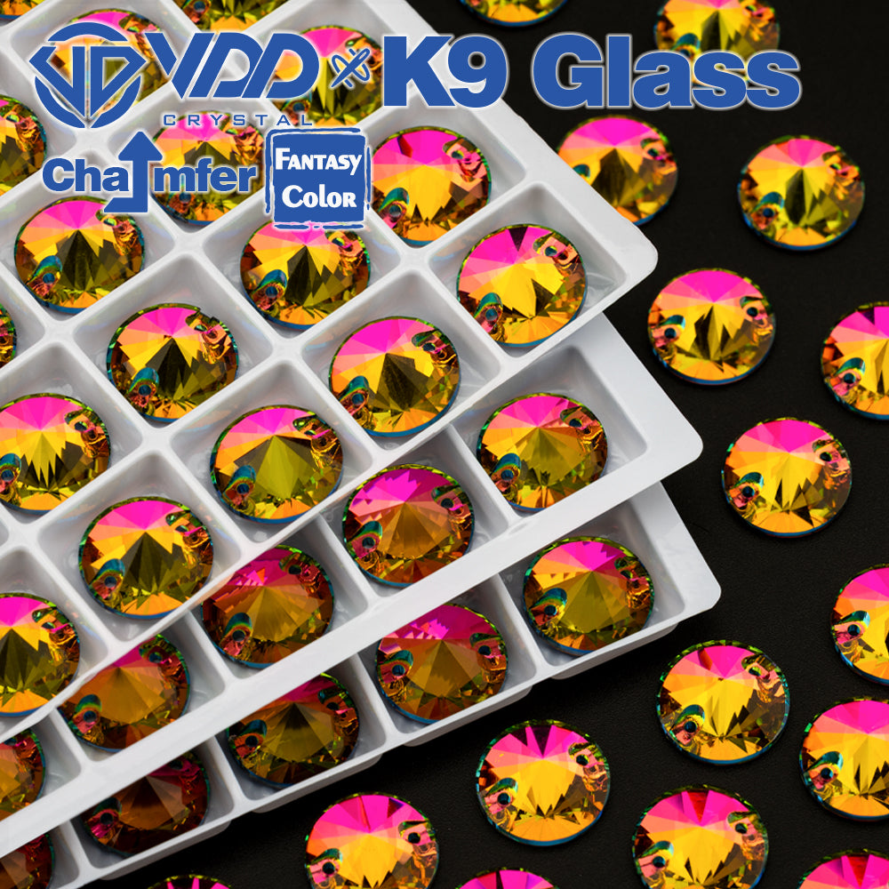 VDD Rivoli 12mm 40Pcs Vitrail Medium Top Quality K9 Glass Sew on Rhinestone Sewing Crystal Flatback Clothes Decorations