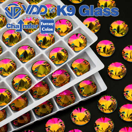 VDD Rivoli 12mm 40Pcs Vitrail Medium Top Quality K9 Glass Sew on Rhinestone Sewing Crystal Flatback Clothes Decorations