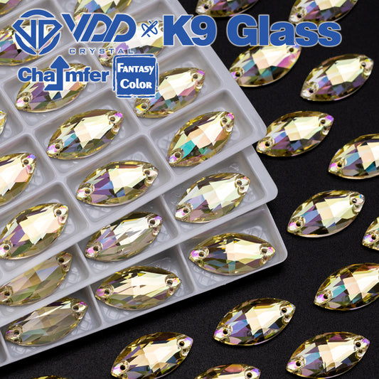 VDD Navette 9x18mm 36Pcs Glimmer Color Top Quality K9 Glass Sew on Rhinestone Sewing Crystal Flatback Clothes Decorations
