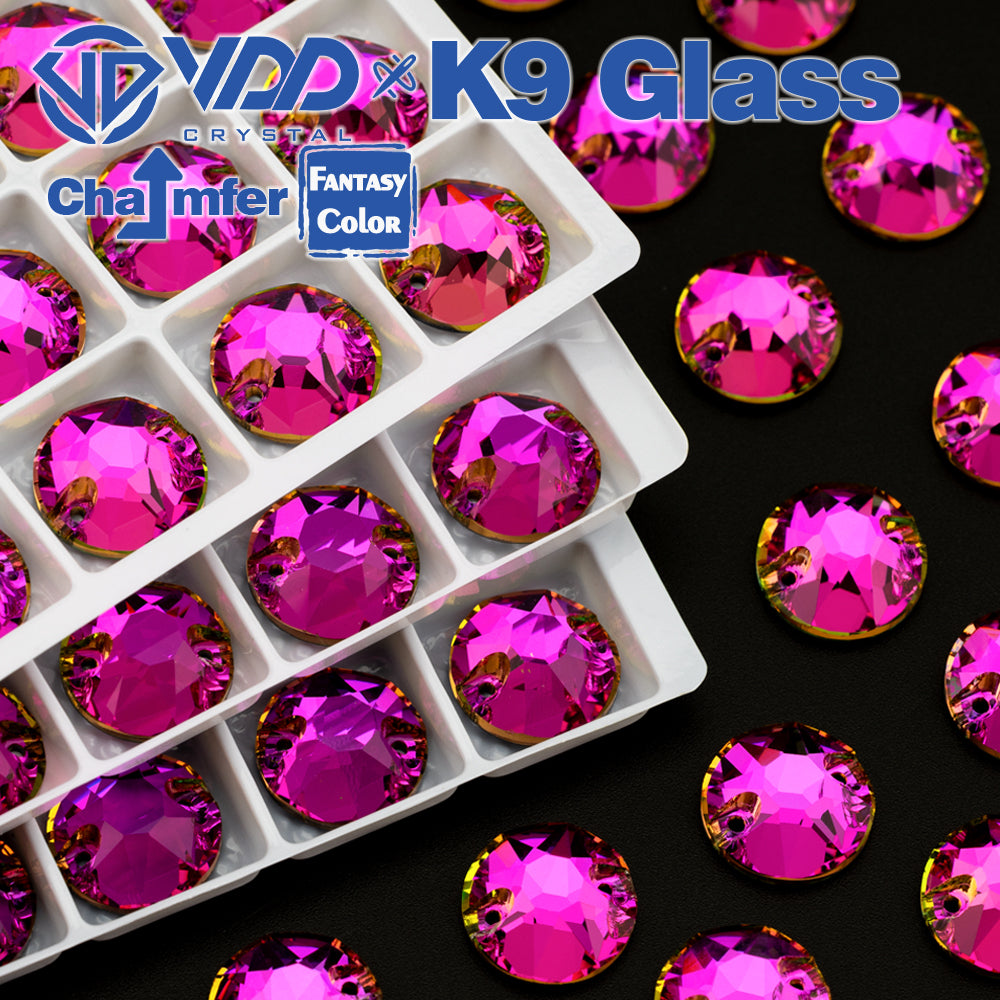 VDD 8B-8S 12mm 40Pcs Rose Pulse Color Top Quality K9 Glass Sew on Rhinestone Sewing Crystal Flatback Clothes Decorations