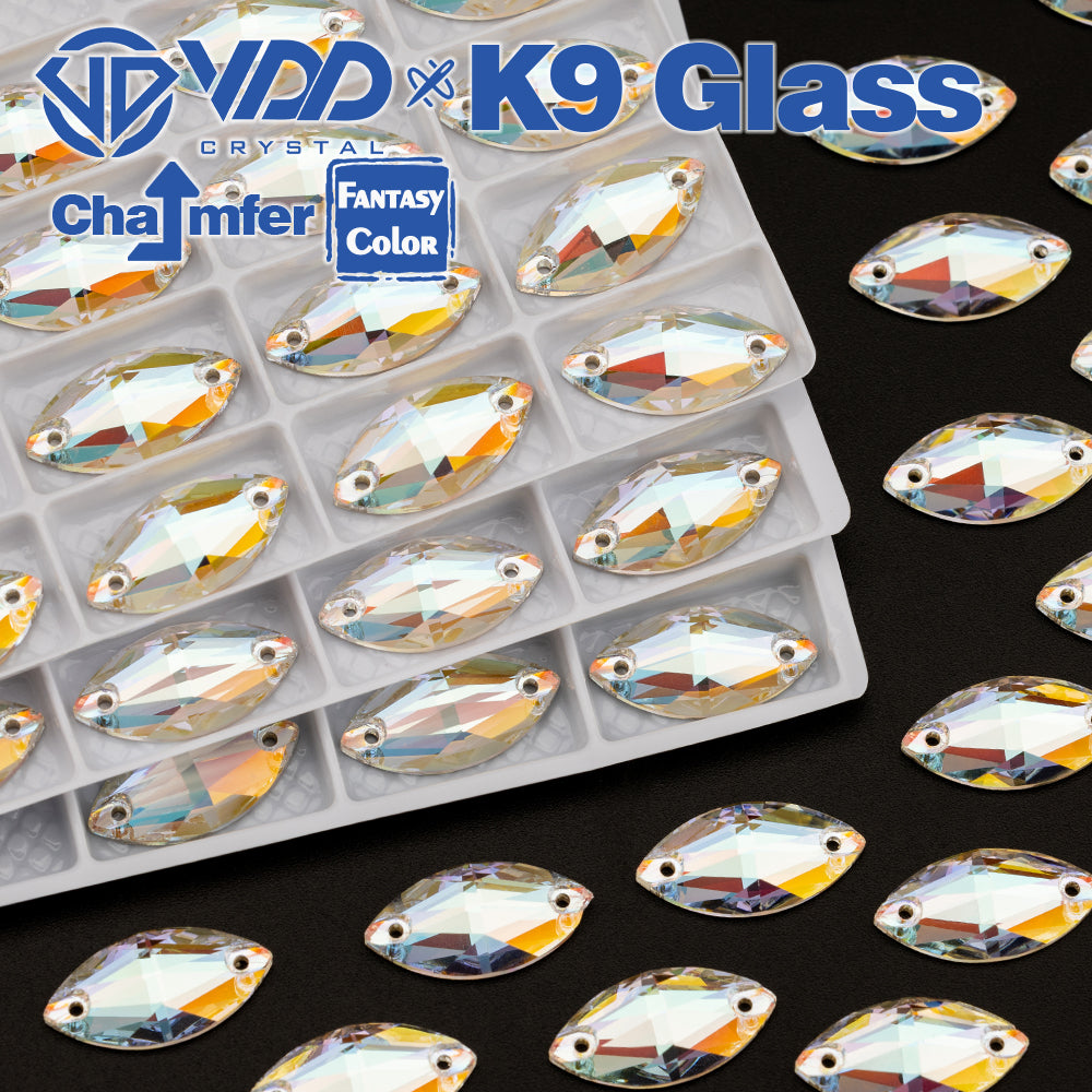 VDD Navette 9x18mm 36Pcs Aura Mirage Color Top Quality K9 Glass Sew on Rhinestone Sewing Crystal Flatback Clothes Decorations