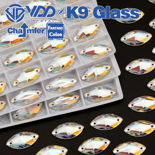 VDD Navette 9x18mm 36Pcs Aura Mirage Color Top Quality K9 Glass Sew on Rhinestone Sewing Crystal Flatback Clothes Decorations