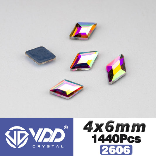 VDD  2606-4x6mm Wholesale 1440Pcs Rectangle Glass Rhinestones Crystal AB Flatback HotFix Strass Shape 3D Stones For Nail Art DIY Decorations
