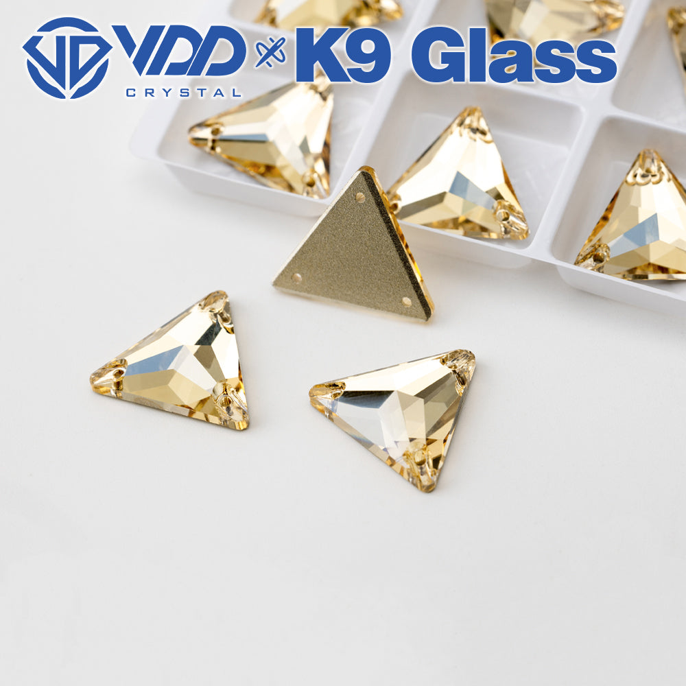 VDD S257 Golden Shadow Triangle Top Quality K9 Glass Sew on Rhinestones Crystal Flatback Sewing Stones for Clothes Decorations