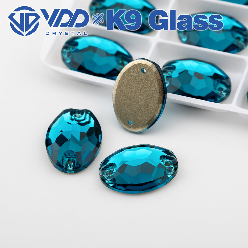 VDD S115 Indicolite  Oval Top Quality K9 Glass Sew on Rhinestones Crystal Flatback Sewing Stones for Clothes Decorations